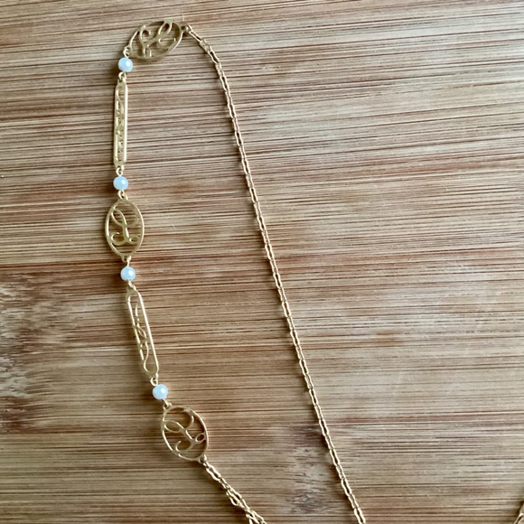 Avon Vintage Gold Tone Long Layered chain Pearl Initial Touch Necklace “L” Gift - Picture 4 of 10